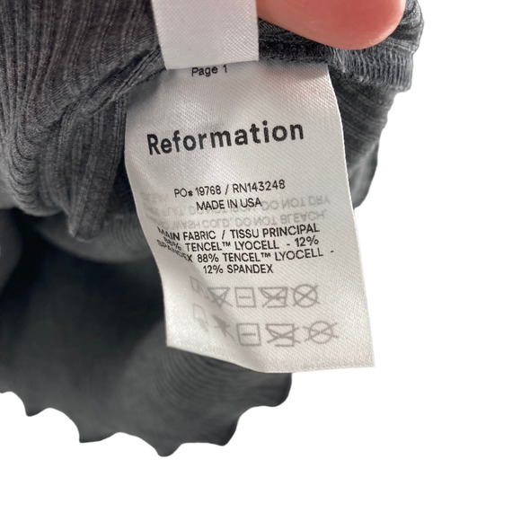 Reformation JEANS Jennie Rib Ruched Mini Dress Long Sleeve Gray - Picture 7 of 7